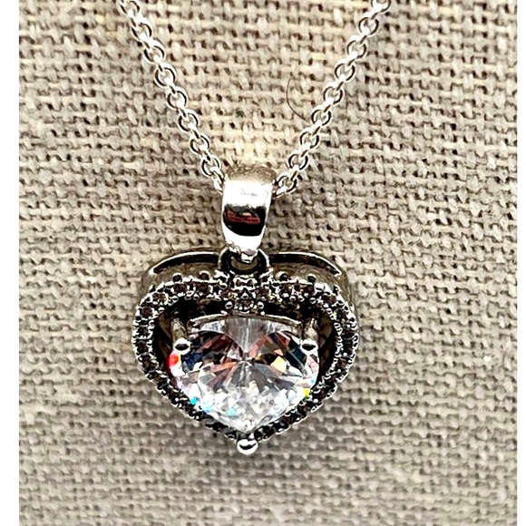 Heart-Shaped Cubic Zirconia Pendant Necklace In 925 Sterling Silver.   A38 - Picture 4 of 10
